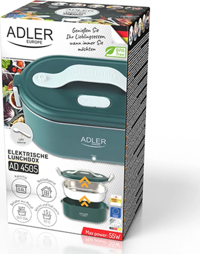 Adler | Heated Food Container | AD 4505g | Capacity 0.8 L | Material Nerūdijantis plienas/Plastic | Žalias
