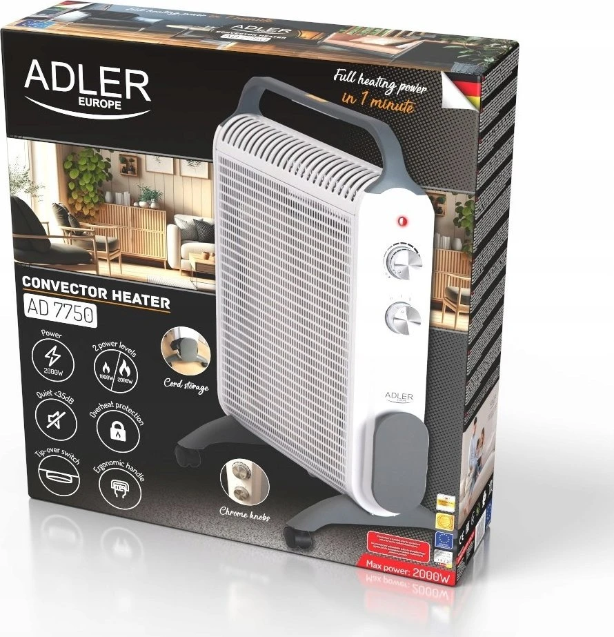 Adler AD 7750 | Konvektorius šildytuvas | 2000 W | Galios lygių skaičius 2 | Baltas | IP24