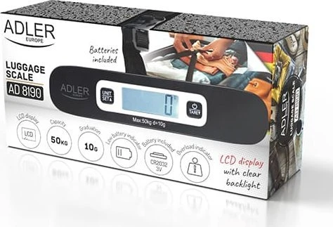 Kelioninis Adler | Kelioninės bagažo svarstyklės | AD 8190 | Maksimalus svoris (talpa) 50 kg | Tikslumas 10 g | Juodas