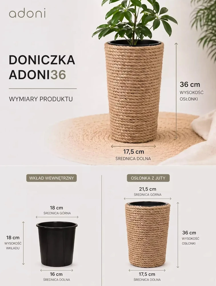 Nezatříděno Adoni Doniczka jutowa boho su wkładem 36 cm – ręcznie robiona (adoni36)