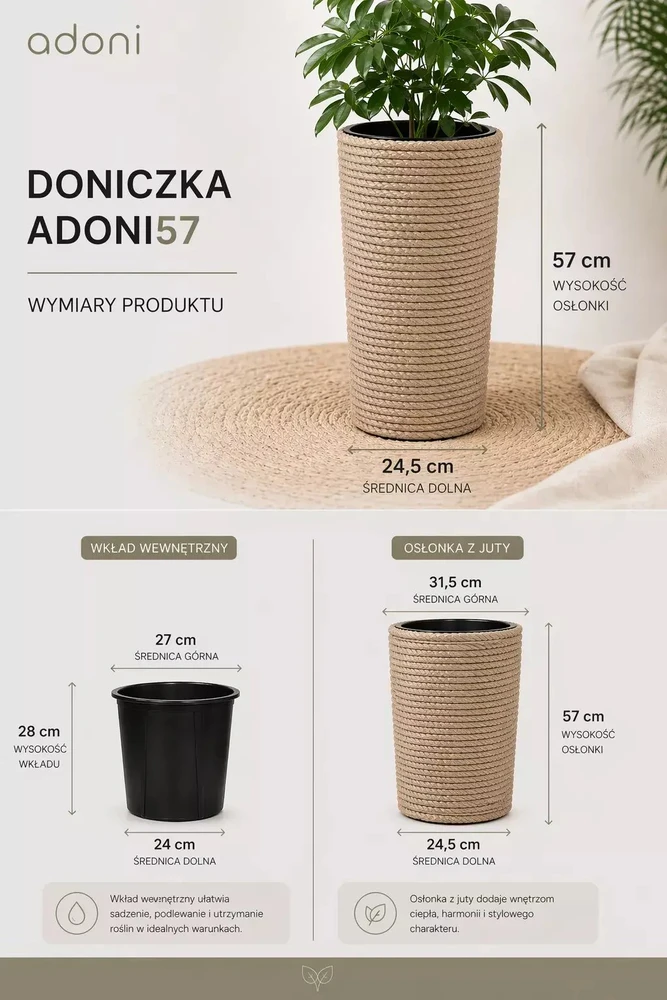 Adoni Jutos vazonėlis boho su įdėklu 57 cm – rankų darbo (adoni57)