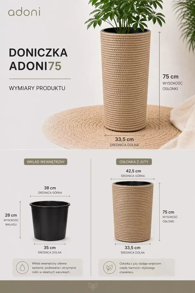 Adoni Jutos vazonėlis boho su įdėklu 75 cm – rankų darbo (adoni75)