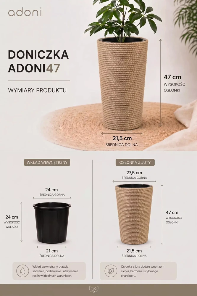 Adoni Jutos vaza boho su įdėklu 47 cm – rankų darbo (adoni47)