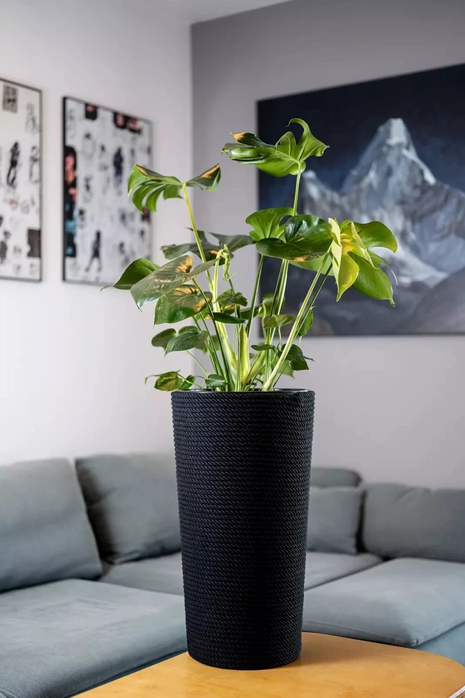 Adoni juodas medvilninis gėlių vazonas su įdėklu 32x57 cm – rankų darbo (adoni-ba-blk-57)