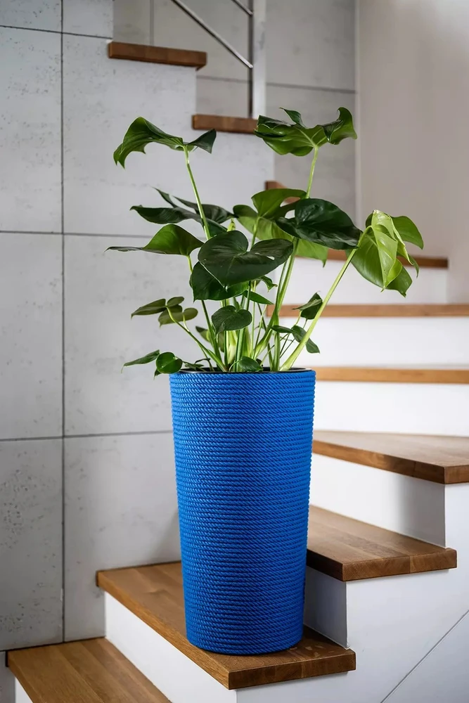Adoni mėlynas medvilninis gėlių vazonas su įdėklu 32x57 cm – rankų darbo (adoni-ba-blu-57)