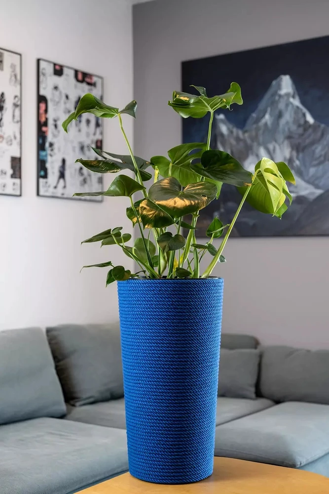 Adoni mėlynas medvilninis gėlių vazonas su įdėklu 32x57 cm – rankų darbo (adoni-ba-blu-57)