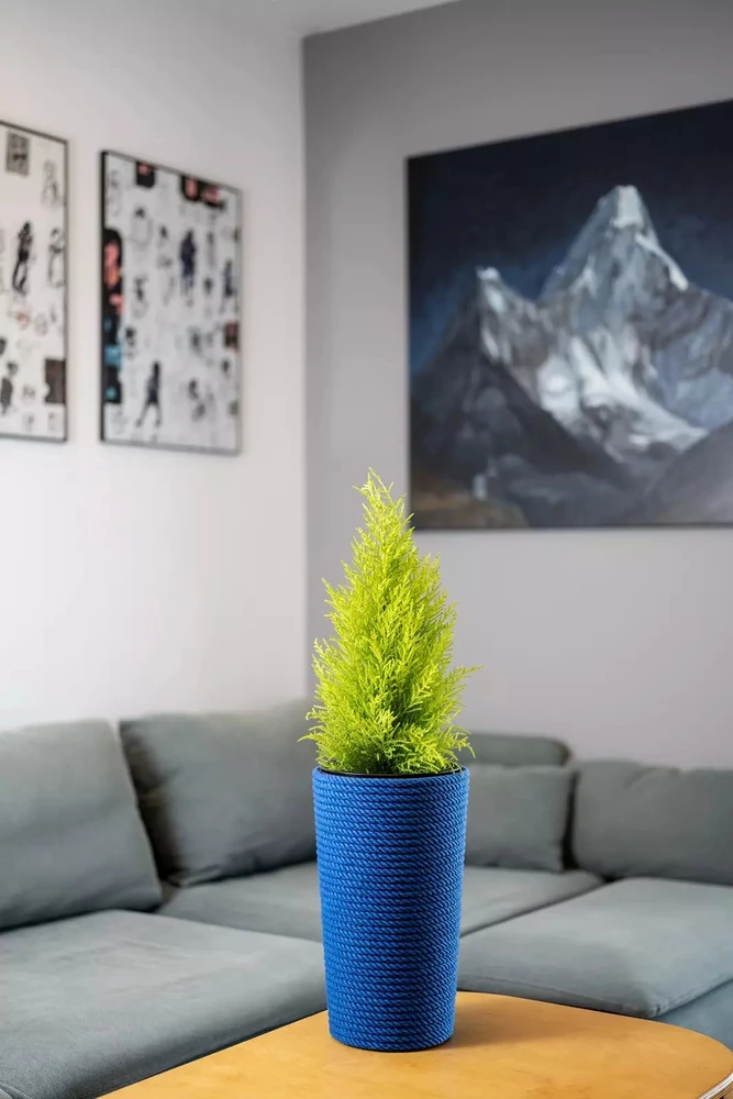 Adoni mėlynas medvilninis gėlių vazonas su įdėklu 22x36 cm – rankų darbo (adoni-ba-blu-36)