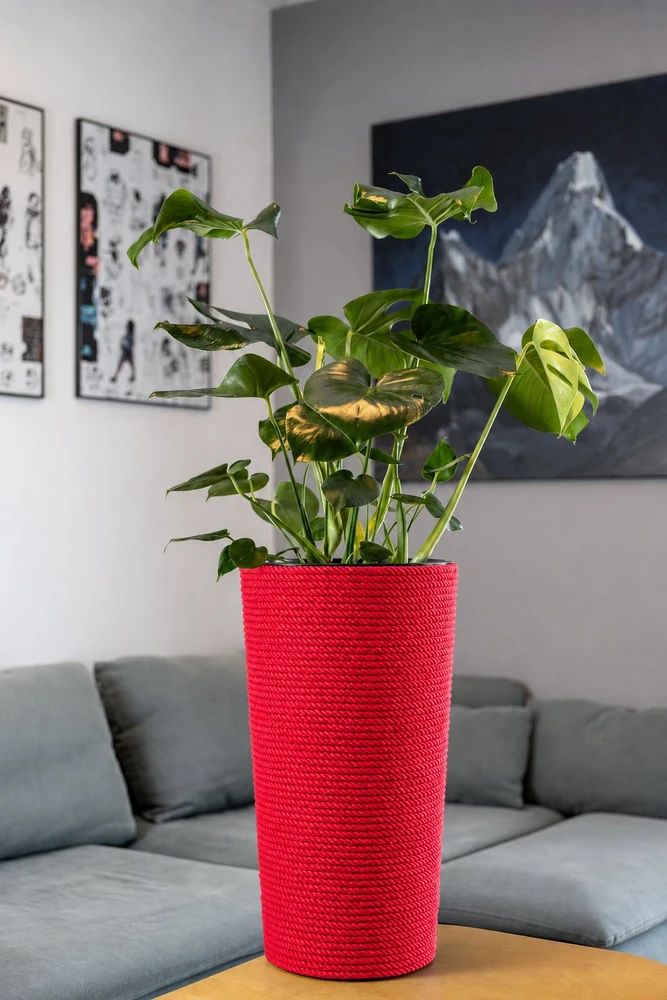 Adoni Doniczka bawełniana raudona su wkładem 57 cm – ręcznie robiona (adoni-ba-red-57)