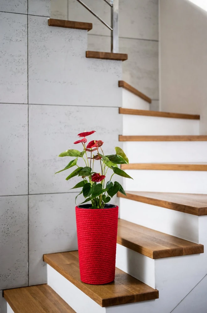Adoni Doniczka bawełniana raudona su wkładem 36 cm – ręcznie robiona (adoni-ba-red-36)