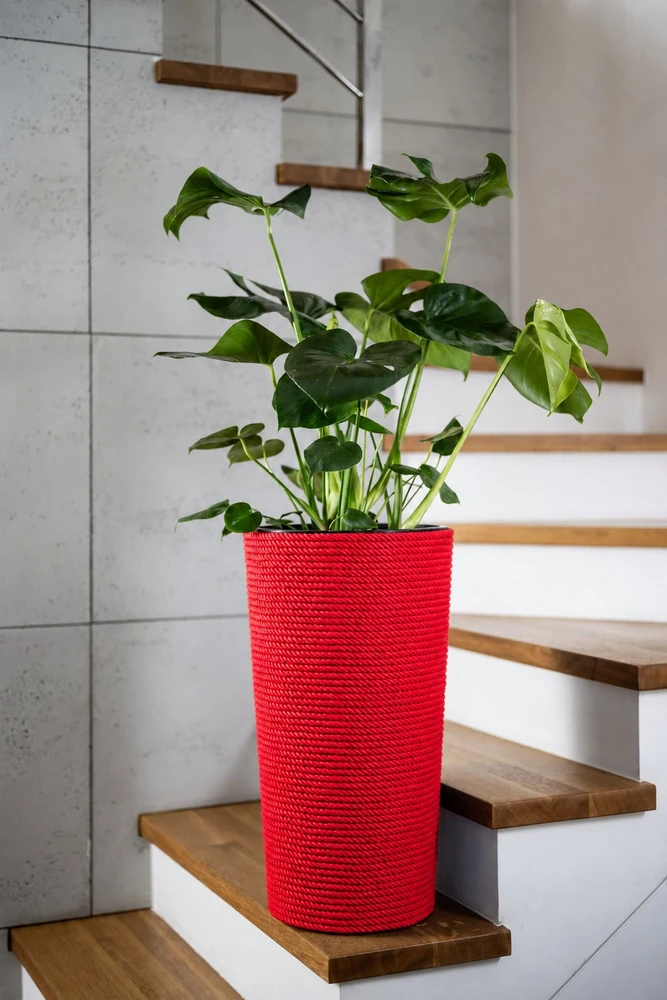 Adoni Doniczka bawełniana raudona su wkładem 57 cm – ręcznie robiona (adoni-ba-red-57)