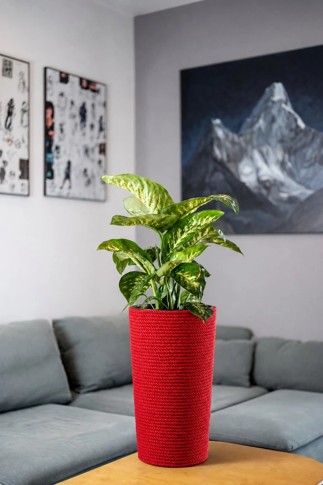 Adoni Doniczka bawełniana raudona su wkładem 47 cm – ręcznie robiona (adoni-ba-red-47)