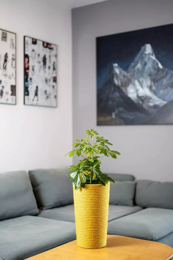 Adoni geltonas džiuto vazonas su įdėklu 22x36 cm - rankų darbo (adoni-yel-36)