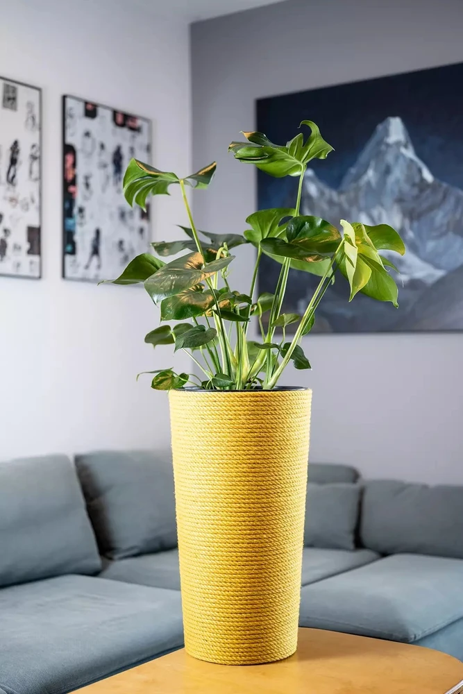 Adoni Geltonas džiuto vazonas su įdėklu 32x57 cm - rankų darbo (adoni-yel-57)