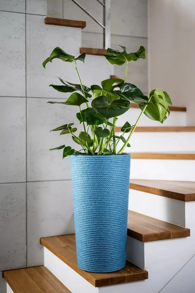 Adoni mėlynas džiuto vazonas su įdėklu 32x57 cm - rankų darbo (adoni-blu-57)