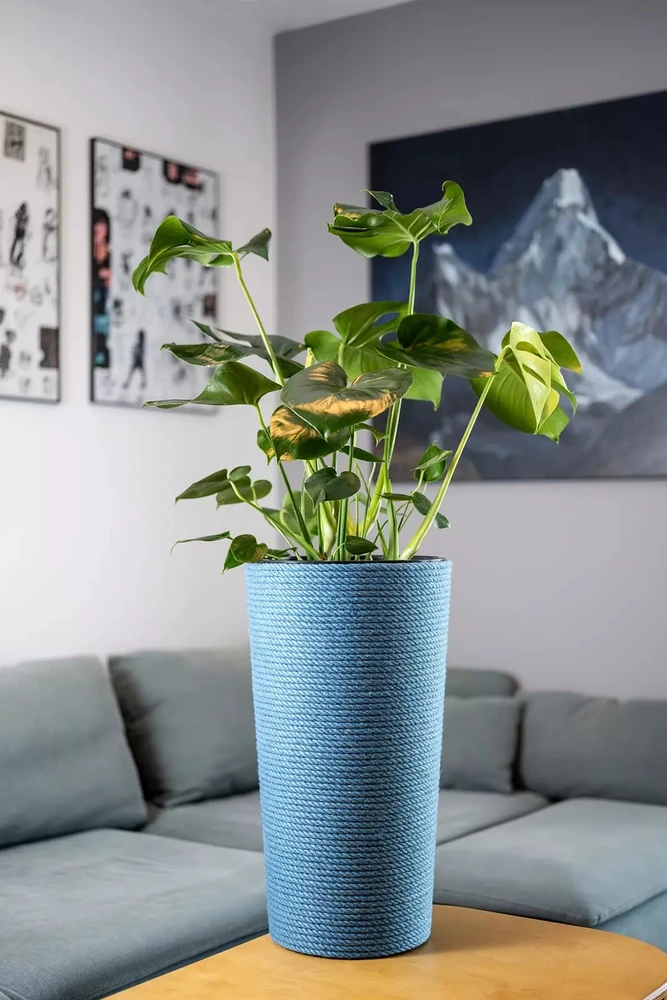 Adoni mėlynas džiuto vazonas su įdėklu 32x57 cm - rankų darbo (adoni-blu-57)