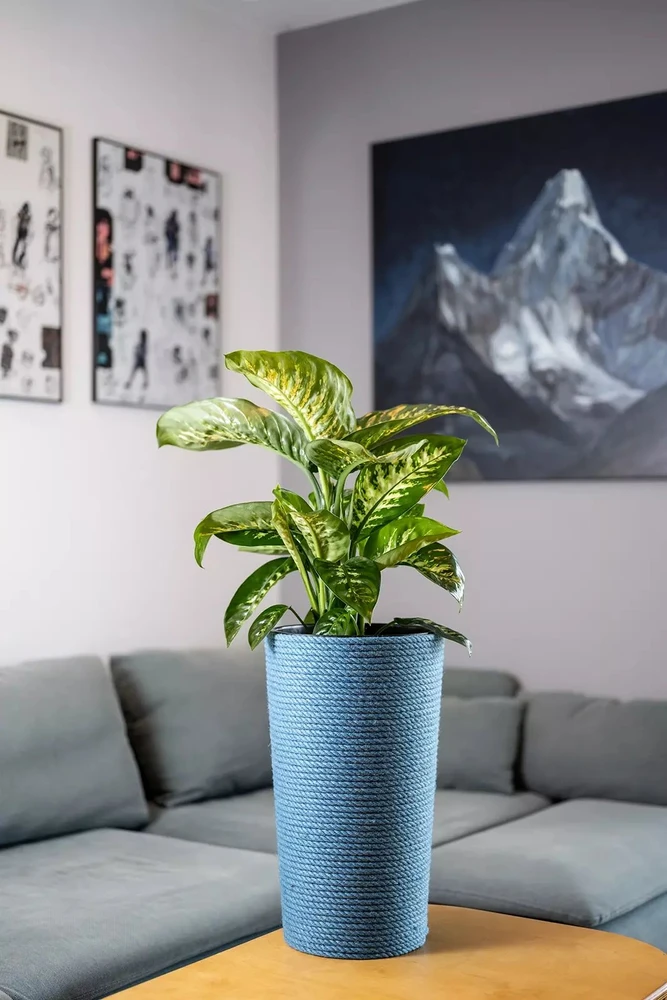 Adoni mėlynas džiuto vazonas su įdėklu 28x47 cm - rankų darbo (adoni-blu-47)