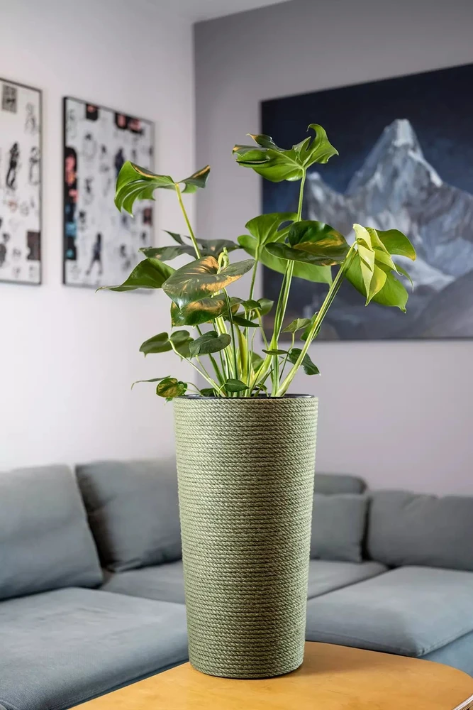 Adoni Žalias džiuto vazonas su įdėklu 32x57 cm - rankų darbo (adoni-grn-57)