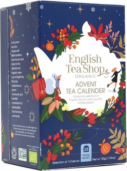 Advento kalendorius English Tea Shop Ekologiškos arbatos 13 skonių 25 x 1,5 g mėlyna