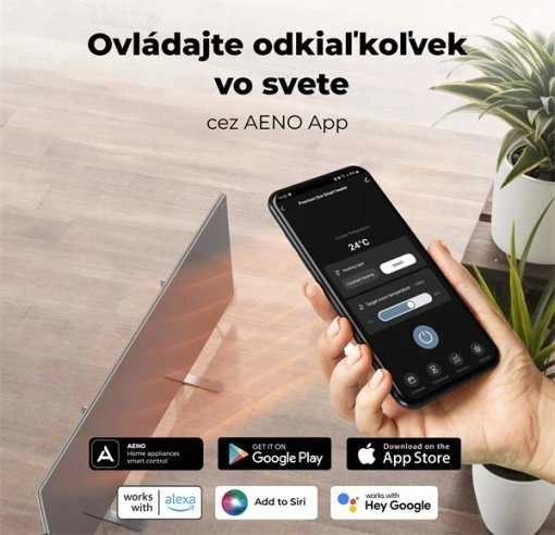 AENO Premium Eco Smart Heater, 700W, Grūdintas stiklas, Infraraudonųjų spindulių+konvekcinis šildymo tipas, LED ekranas, Kištuko tipas: Europa (E/F tipas), Pilkas