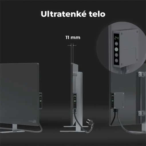 AENO Premium Eco Smart Heater, 700W, Grūdintas stiklas, Infraraudonųjų spindulių+konvekcinis šildymo tipas, LED ekranas, Kištuko tipas: Europa (E/F tipas), Pilkas