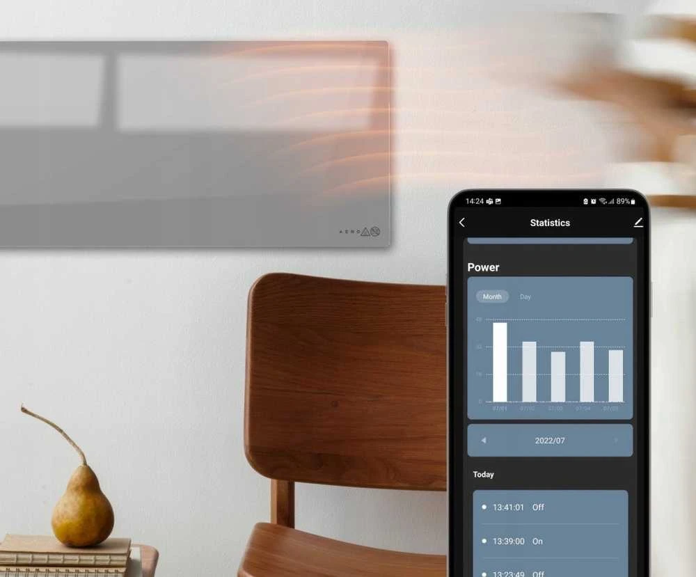 AENO Premium Eco Smart Heater, 700W, Grūdintas stiklas, Infraraudonųjų spindulių+konvekcinis šildymo tipas, LED ekranas, Kištuko tipas: Europa (E/F tipas), Pilkas