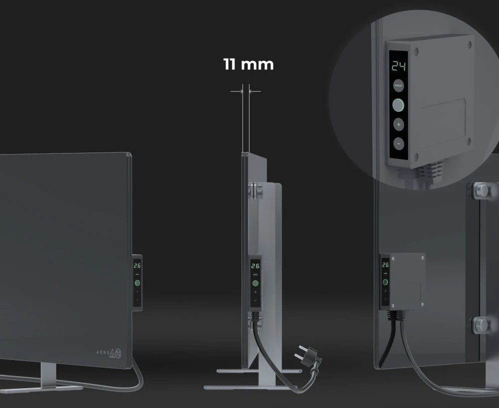 AENO Premium Eco Smart Heater, 700W, Grūdintas stiklas, Infraraudonųjų spindulių+konvekcinis šildymo tipas, LED ekranas, Kištuko tipas: Europa (E/F tipas), Pilkas
