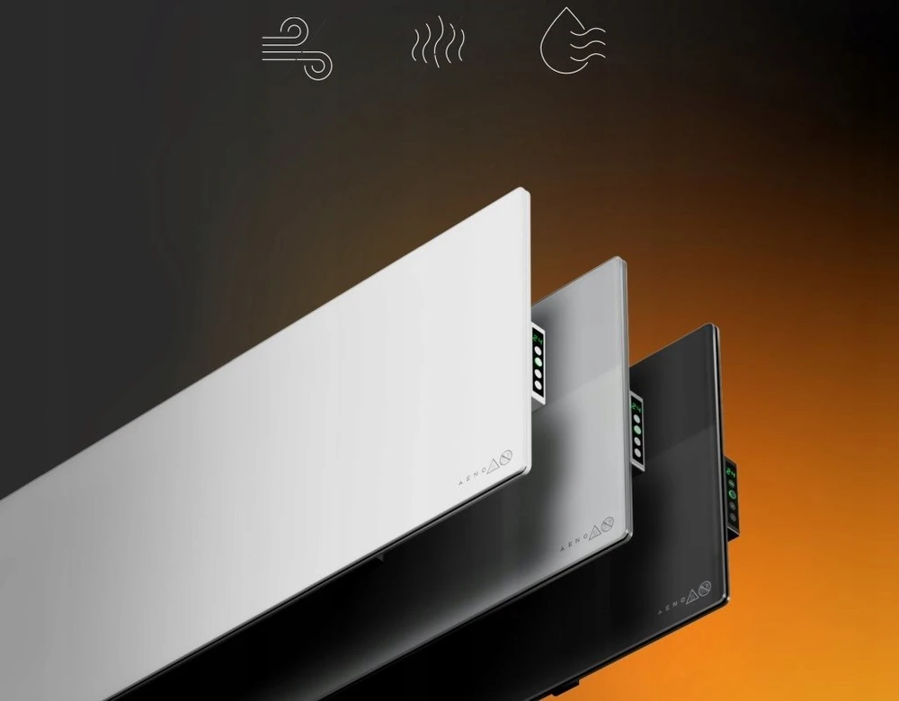AENO Premium Eco Smart Heater, 700W, Grūdintas stiklas, Infraraudonųjų spindulių+konvekcinis šildymo tipas, LED ekranas, Kištuko tipas: Europa (E/F tipas), Pilkas