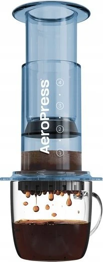AeroPress – skaidrios mėlynos spalvos kavos virimo aparatas