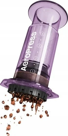 AeroPress – skaidrios violetinės spalvos kavos virimo aparatas