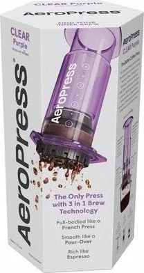 AeroPress – skaidrios violetinės spalvos kavos virimo aparatas