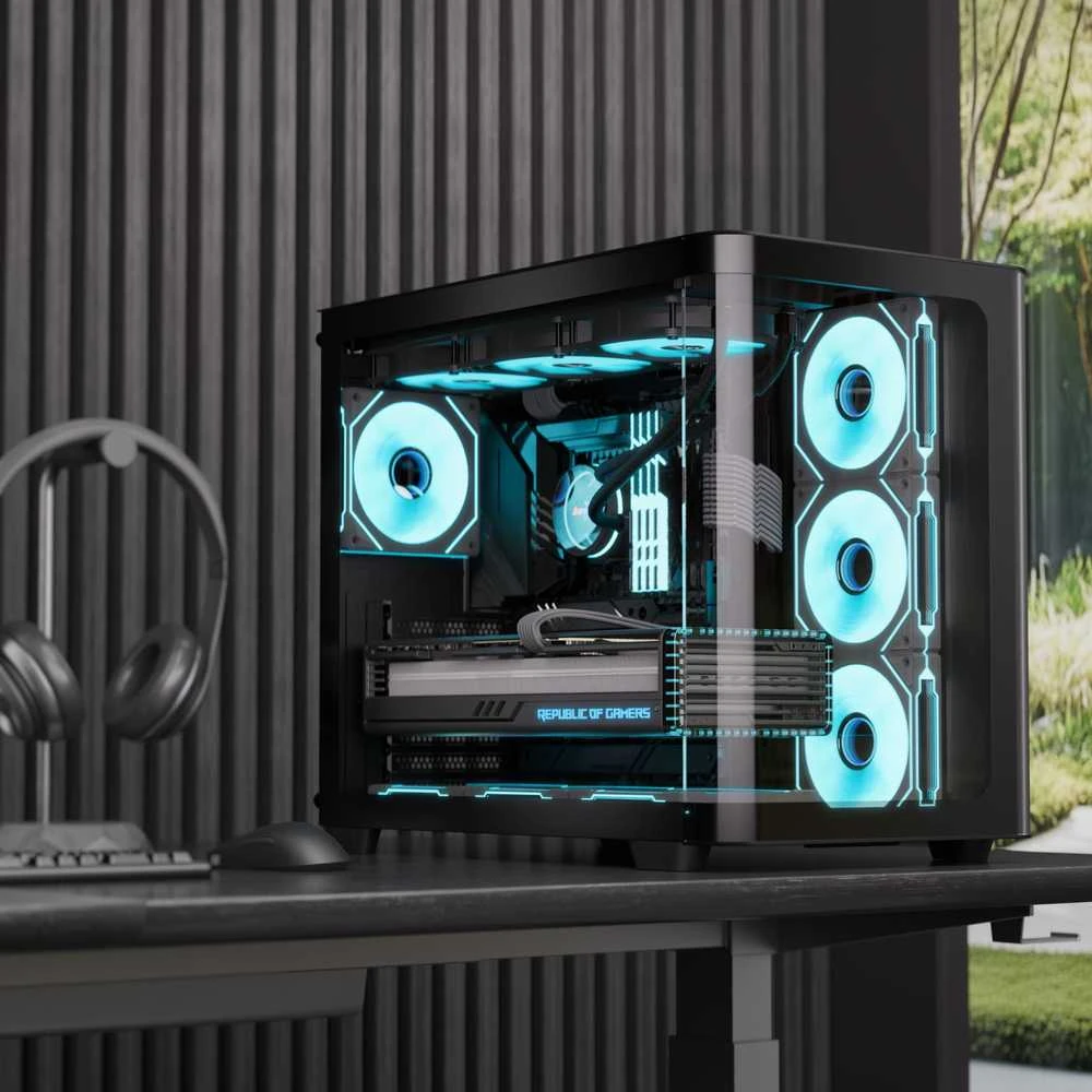 „Aerocool P500C“ kompiuterio korpusas, vidutinio dydžio bokštas, ATX, grūdintas stiklas – Juodas