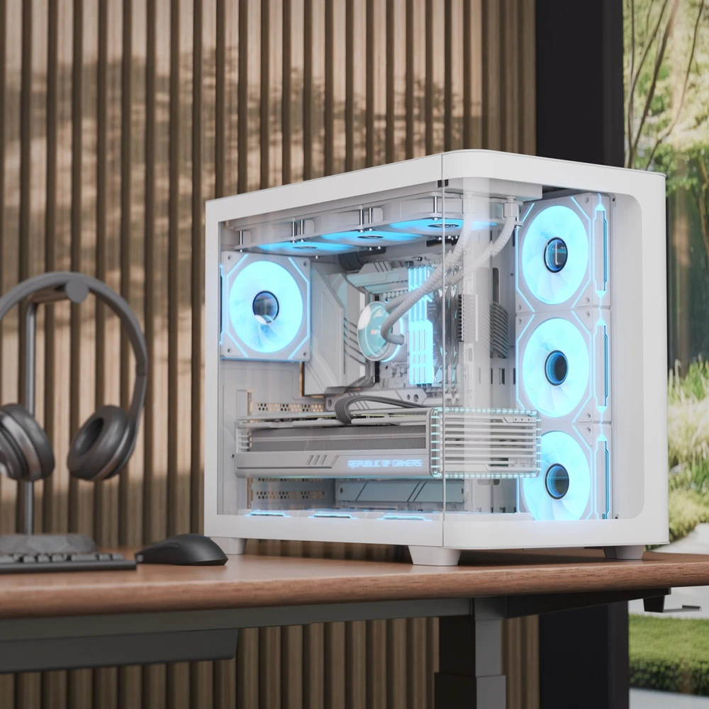 „Aerocool P500C“ kompiuterio korpusas, vidutinio dydžio bokštas, ATX, grūdintas stiklas · baltas