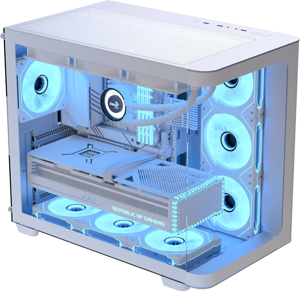 „Aerocool P500C“ kompiuterio korpusas, vidutinio dydžio bokštas, ATX, grūdintas stiklas · baltas
