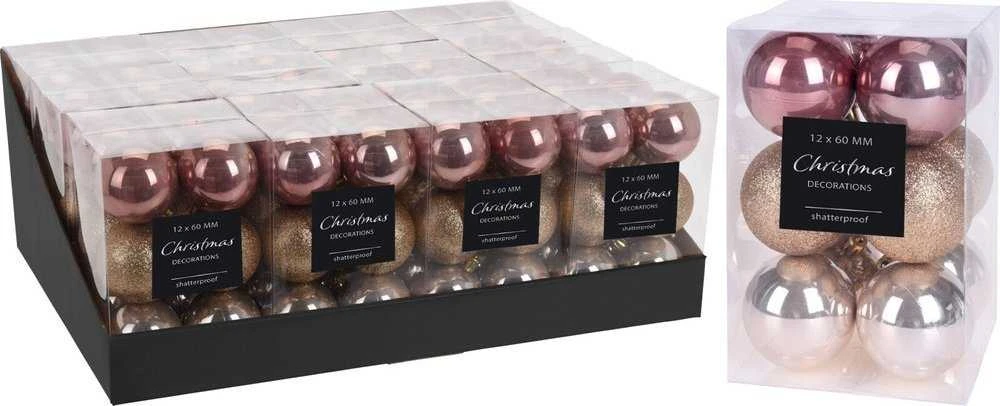 Affek Design Kalėdiniai eglutės žaisliukai 6 cm rožiniai 12 vnt. nesudaužomi