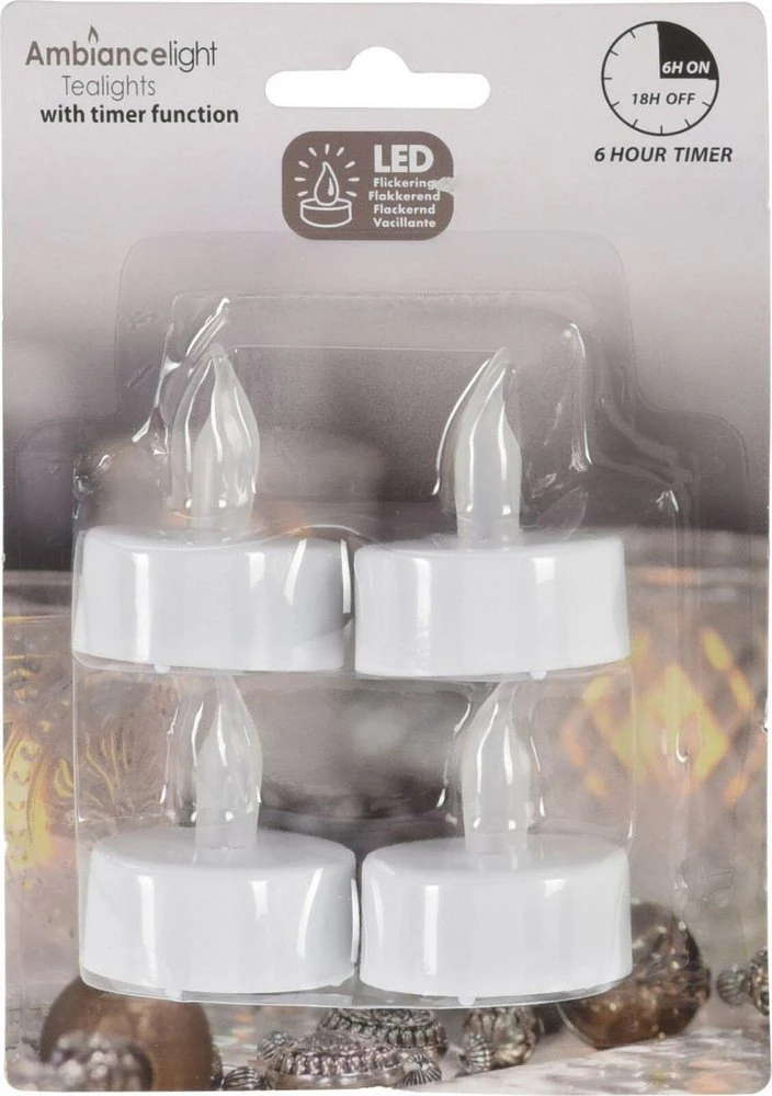 Ambiance Light Rinkinys 4 ŚWIECZEK Arbatos lemputė LED laikmatis Baltas 840964