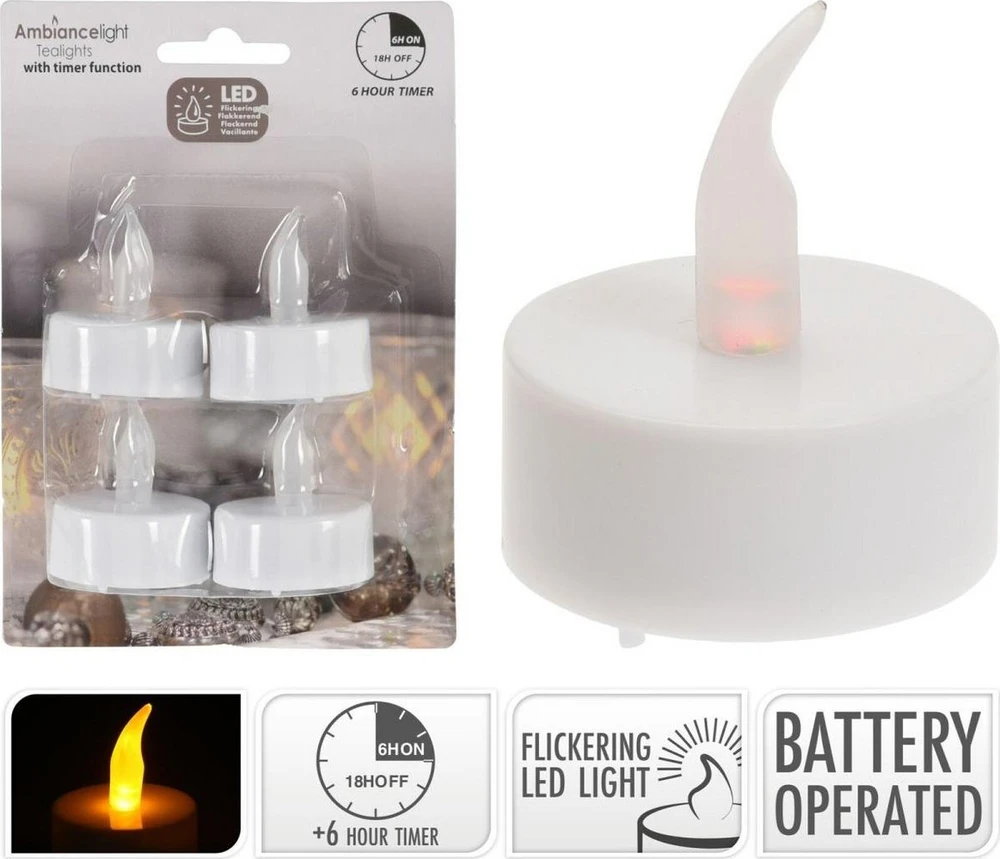 Ambiance Light Rinkinys 4 ŚWIECZEK Arbatos lemputė LED laikmatis Baltas 840964