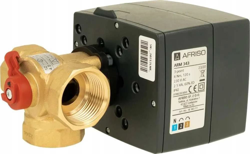 Afriso 3 krypčių rotacinis maišymo vožtuvas ARV 384 Vario ProClick + ARM 343 ProClick pavara, DN25, Rp1", Kvs 4,5-12
