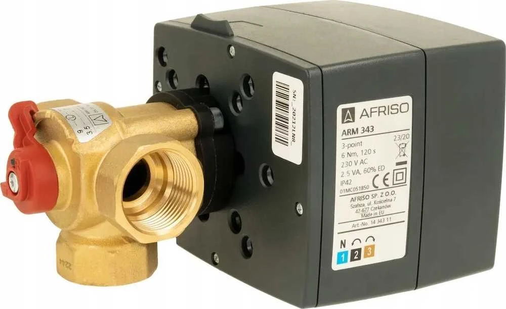 Afriso 3 krypčių rotacinis maišymo vožtuvas ARV 382 Vario ProClick + ARM 343 ProClick, DN20, Rp3/4", Kvs 3,5-9