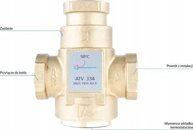 Afriso temperatūros vožtuvas ATV 334, DN25, Rp1'', kvs 9, 50°C