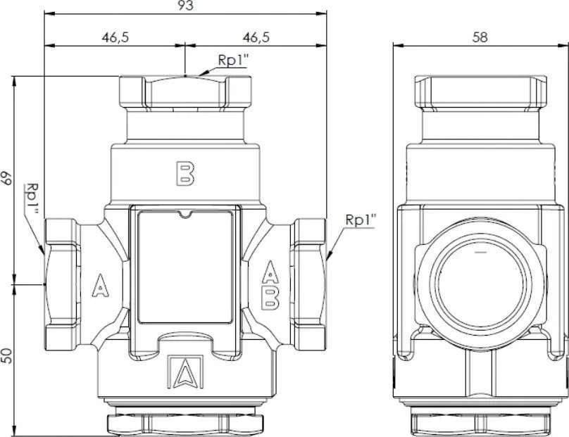 Afriso temperatūros vožtuvas ATV 334, DN25, Rp1'', kvs 9, 50°C