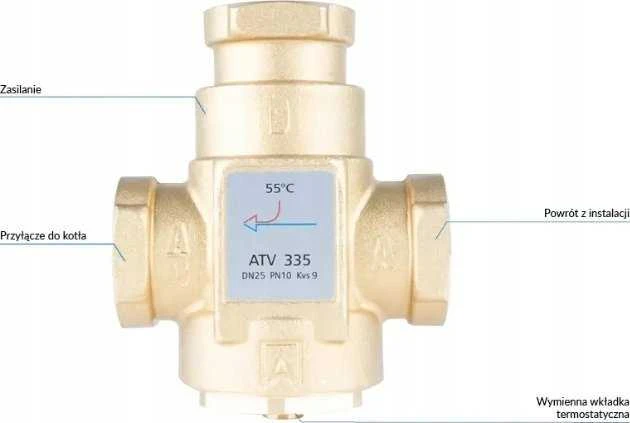 Afriso temperatūros vožtuvas ATV 335, DN25, Rp1'', kvs 9, 55°C