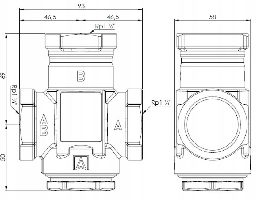 Afriso temperatūros vožtuvas ATV 553, DN32, Rp1 1/4'', kvs 9, 45°C