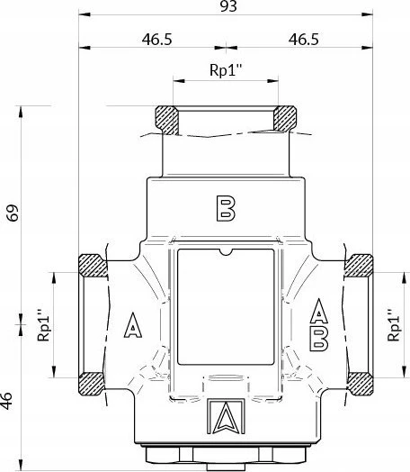 Afriso temperatūros vožtuvas ATV 335, DN25, Rp1'', kvs 9, 55°C