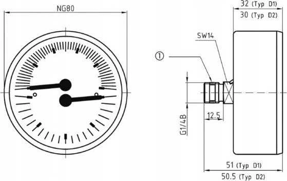 Afriso Termomanometr TM80 0-10bar 1/2 AX 20-120^C (S)A