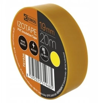 Agam Izoliacinė juosta PVC 19mmx013mmx20m geltona F61926, EMOS