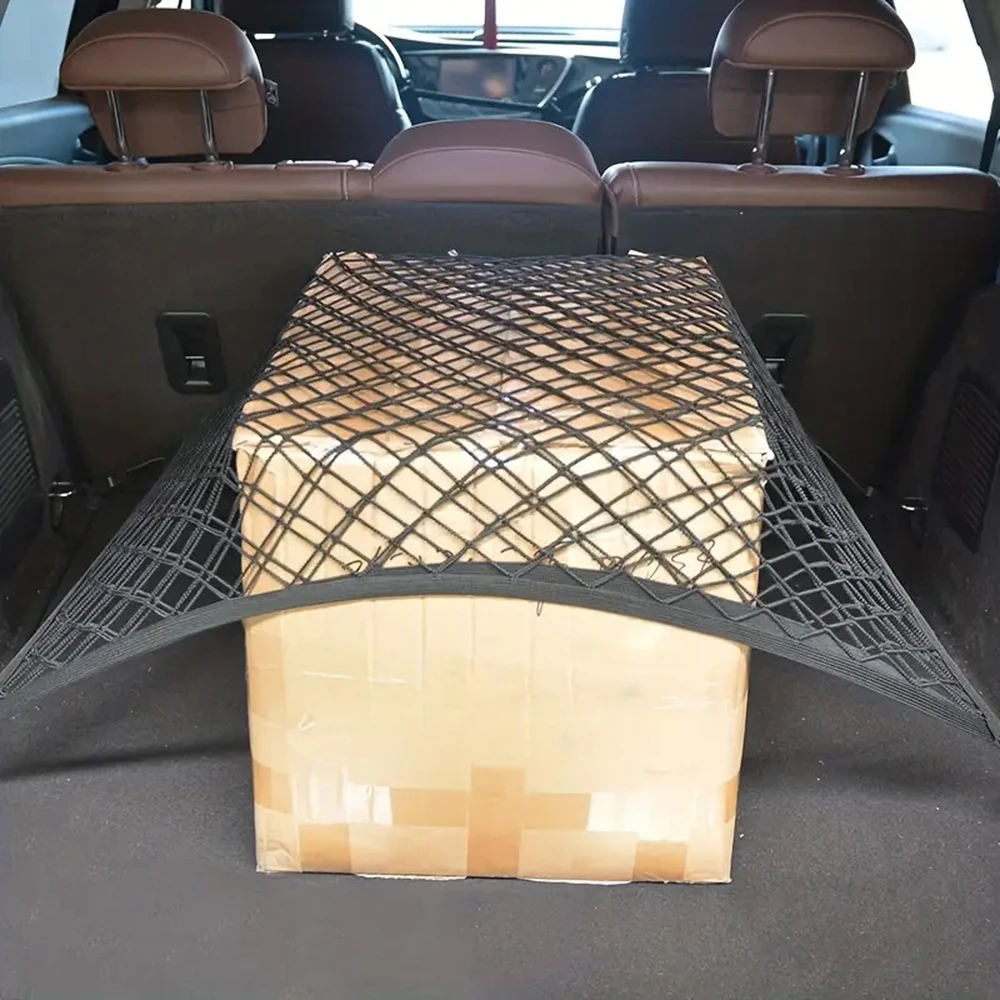 AGM Didelis elastingas automobilinės bagažinės tinklelis su kišene 110x40, juodas