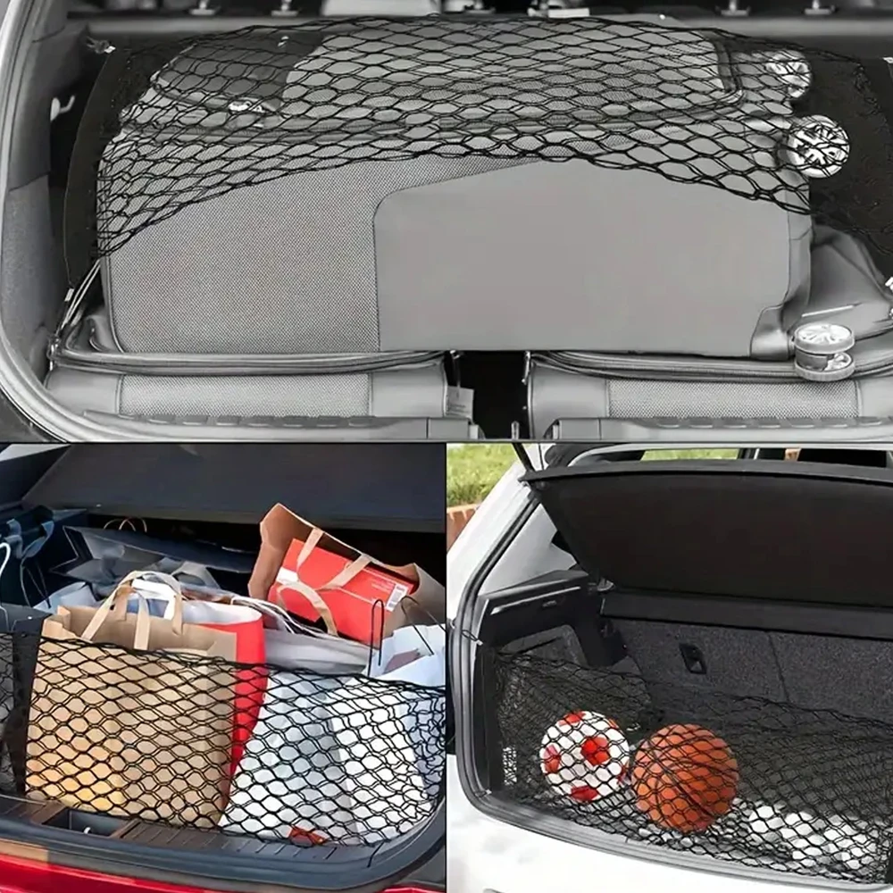 AGM Didelis elastingas automobilinės bagažinės tinklelis su kišene 110x40, juodas