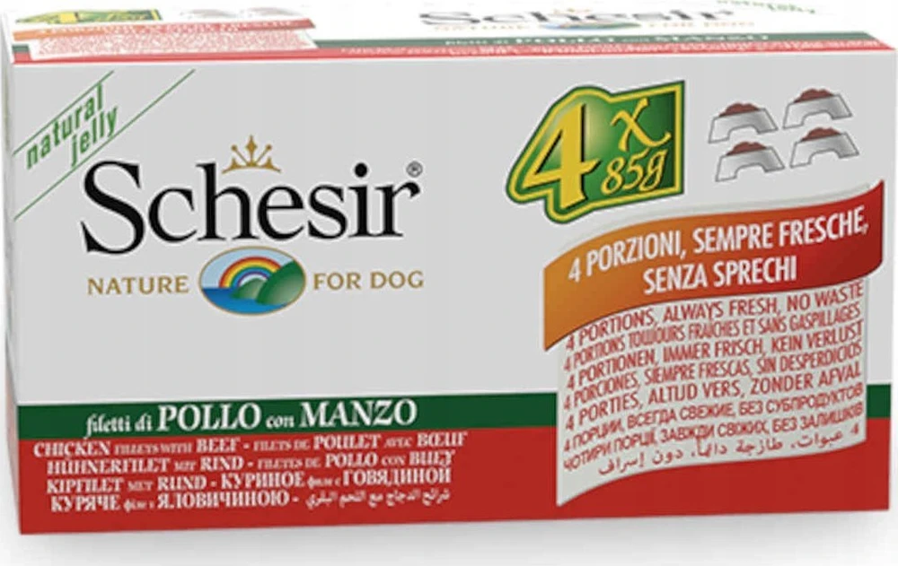 Agras Pet Foods Drėgnas Šunų Maistas - Schesir Vištiena Su Jautiena Želė 4 x 85g