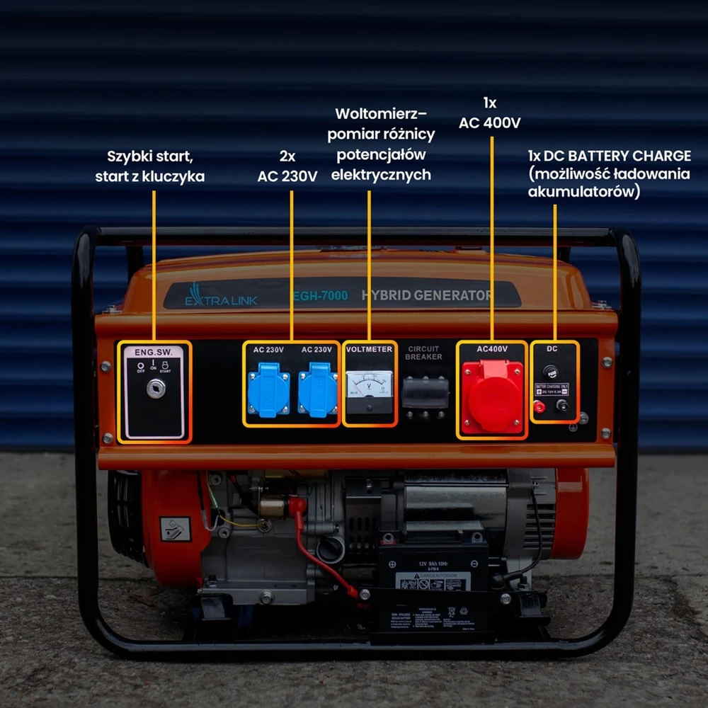 Hibridinis elektros generatorius Extralink EGH-7000 (dujos/benzinas), 7kW