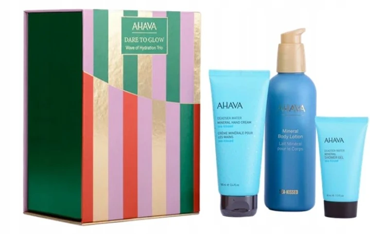 AHAVA DARE TO GLOW WAVE OF HYDRATION TRIO Dovanų rinkinys (rankų kremas 100 ml + dušo gelis 40 ml + mineralinis kūno losjonas 250 ml)